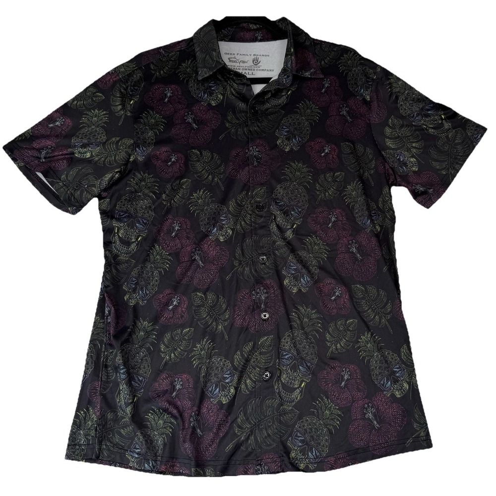 Castaway Casual Polo Shirt Mens S Black Button Up Skulls Performance Stretch